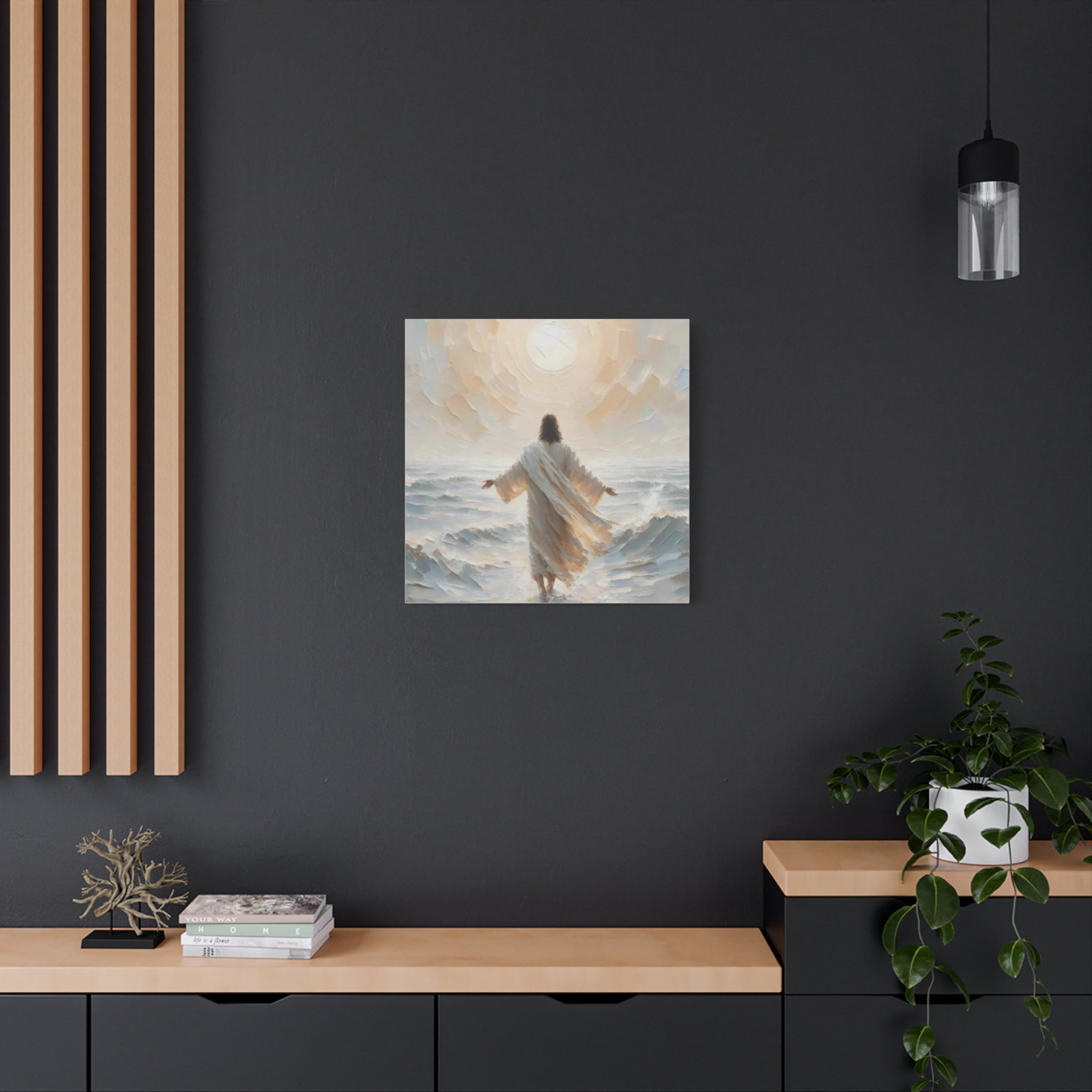 Jesus Walking on Water Canvas Wall Art – Christian Faith Ocean Artwork | Inspirational Christian Home Décor