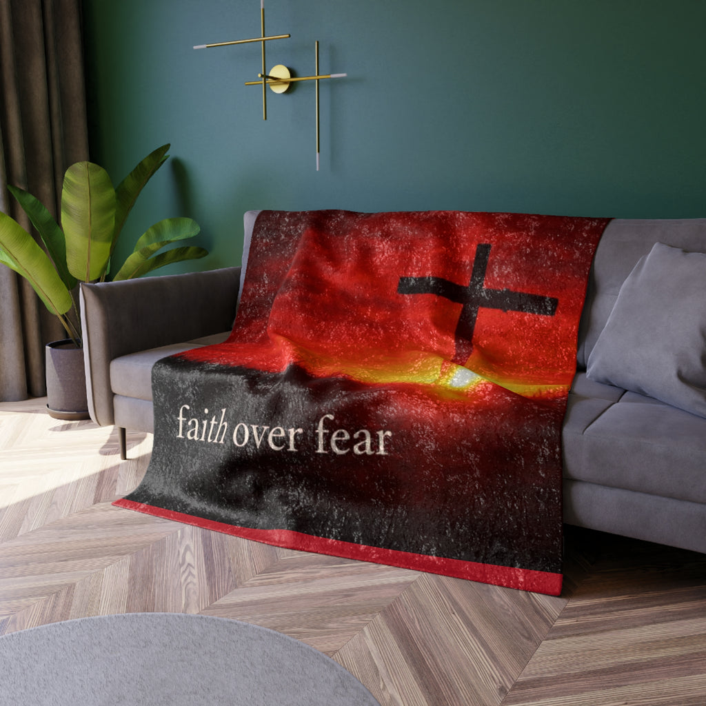 Faith Over Fear Crushed Velvet Blanket – Inspirational Christian Home Décor