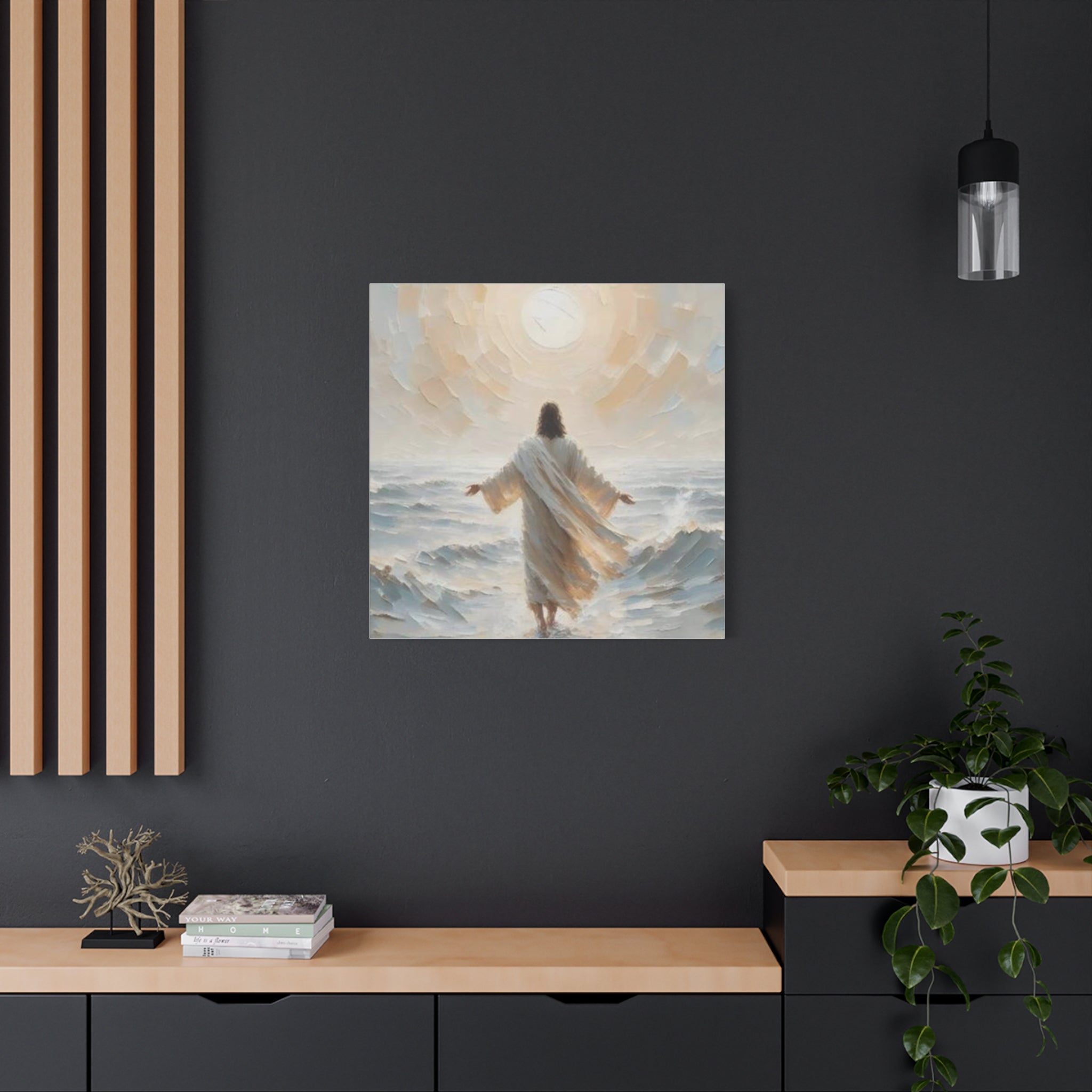 Jesus Walking on Water Canvas Wall Art – Christian Faith Ocean Artwork | Inspirational Christian Home Décor