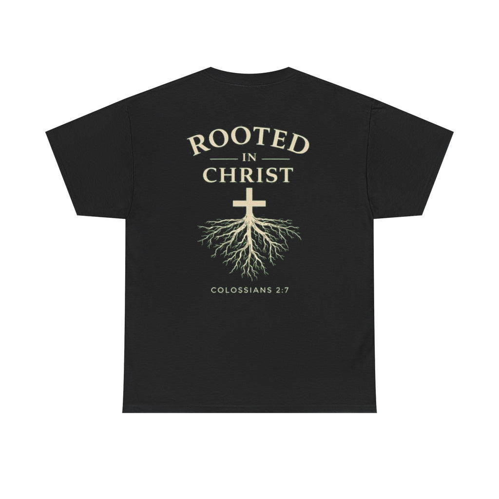 Rooted in Christ Christian T-Shirt – Colossians 2:7 Faith-Based Graphic Tee | Inspirational Christian Apparel