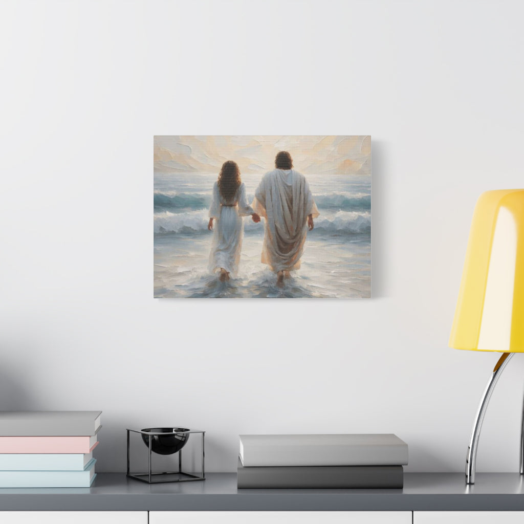 Jesus Walking on Water Canvas Wall Art – Christian Coastal Faith Artwork | Inspirational Christian Home Décor
