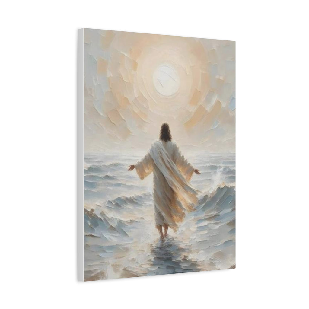 Jesus Walking on Water Canvas Wall Art – Christian Faith Ocean Artwork | Inspirational Christian Home Décor