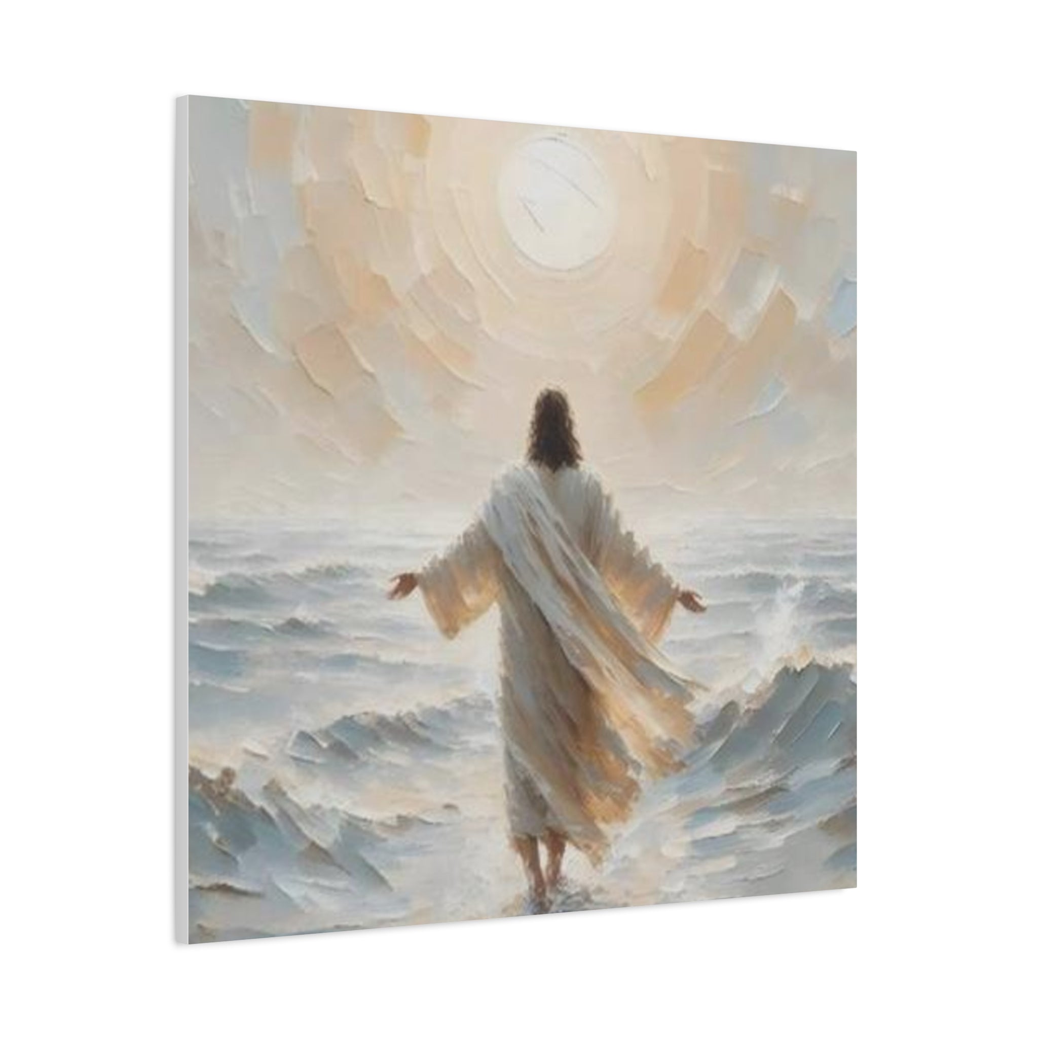 Jesus Walking on Water Canvas Wall Art – Christian Faith Ocean Artwork | Inspirational Christian Home Décor