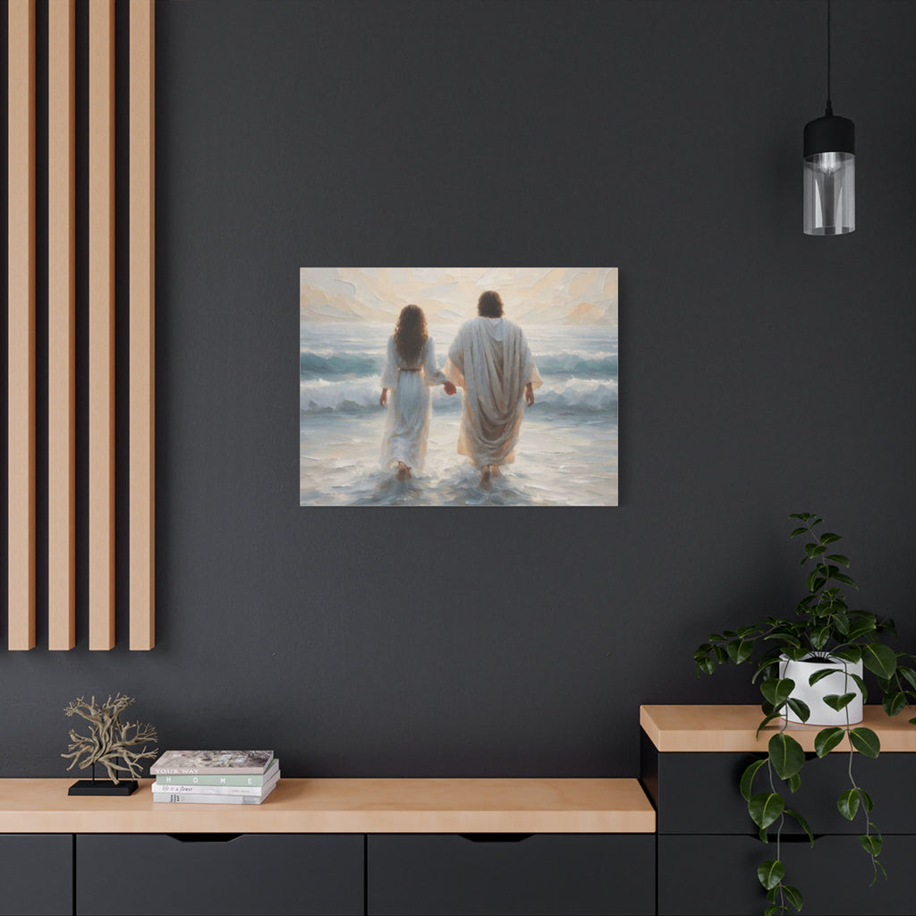 Jesus Walking on Water Canvas Wall Art – Christian Coastal Faith Artwork | Inspirational Christian Home Décor