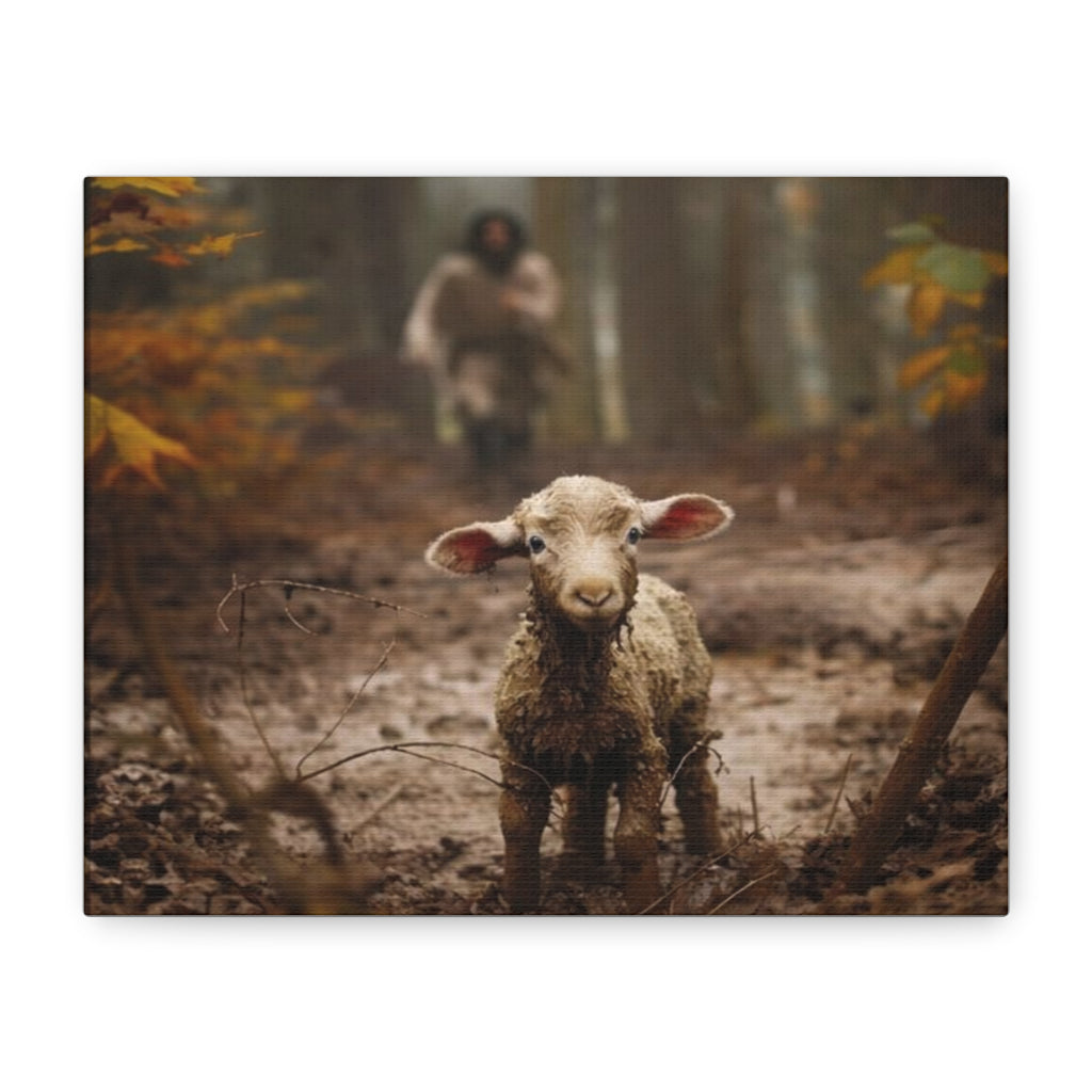 The Lost Lamb Canvas Wall Art | Faith-Inspired Christian Home Décor | Shepherd & Lamb Biblical Artwork