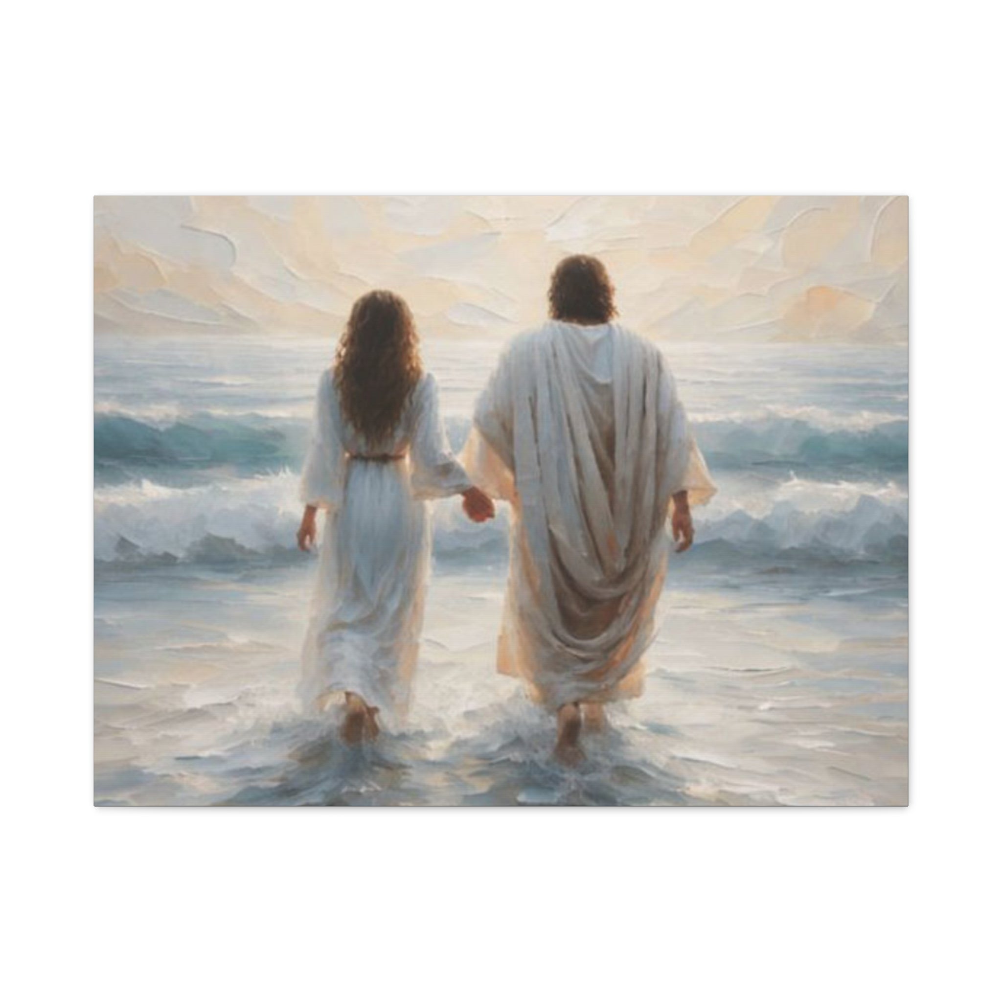 Jesus Walking on Water Canvas Wall Art – Christian Coastal Faith Artwork | Inspirational Christian Home Décor