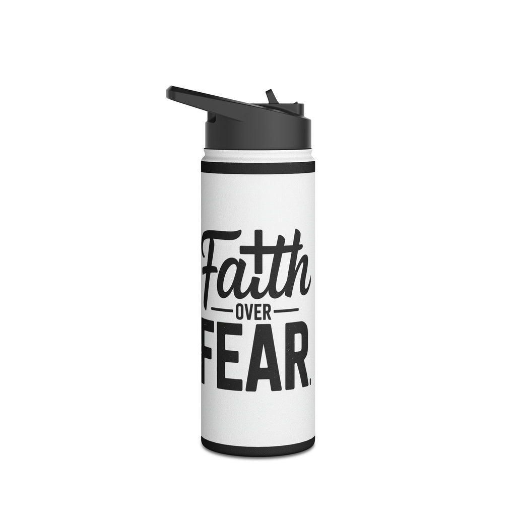 Faith Over Fear White Water Bottle | Christian Inspirational Drinkware | Faith-Based Gift