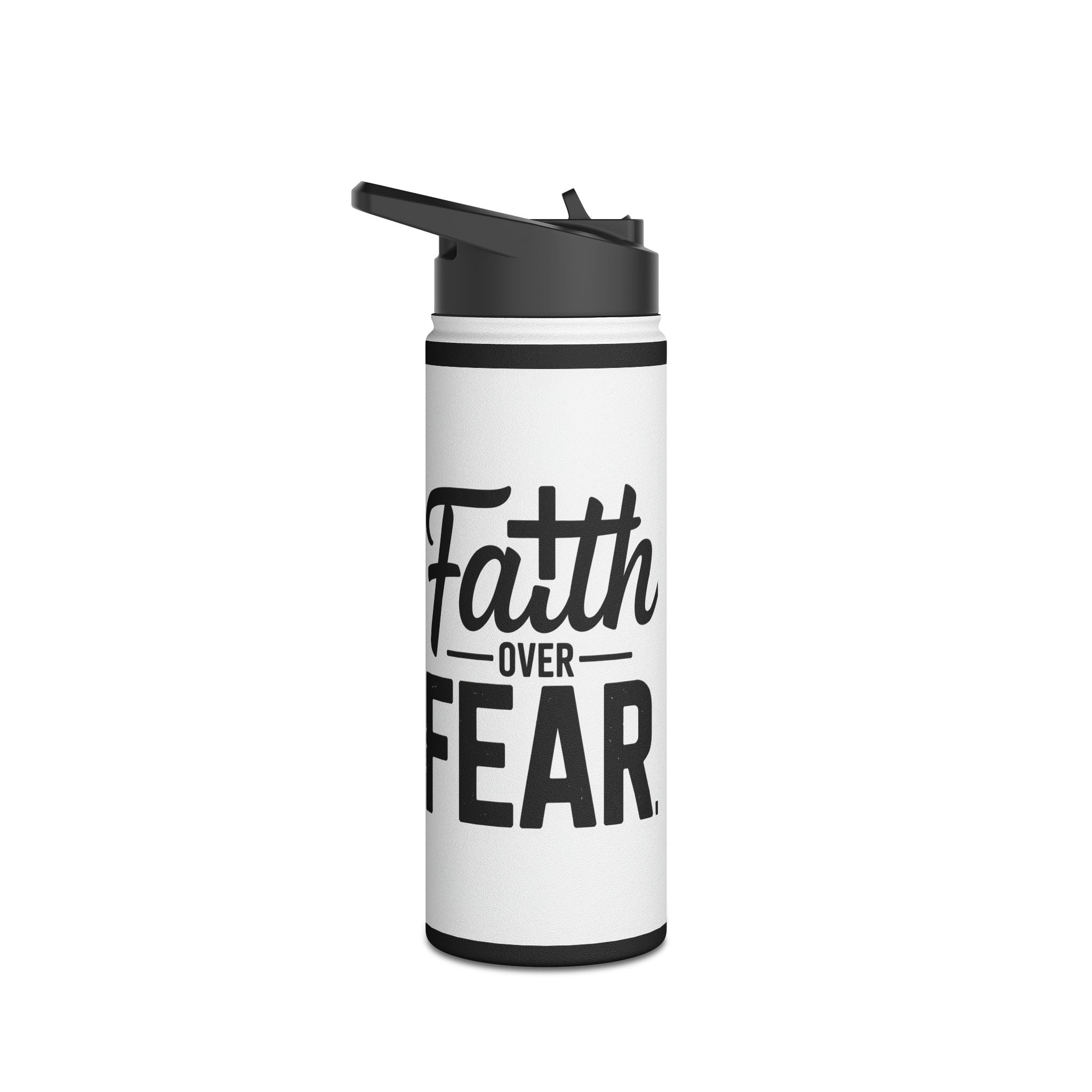 Faith Over Fear White Water Bottle | Christian Inspirational Drinkware | Faith-Based Gift